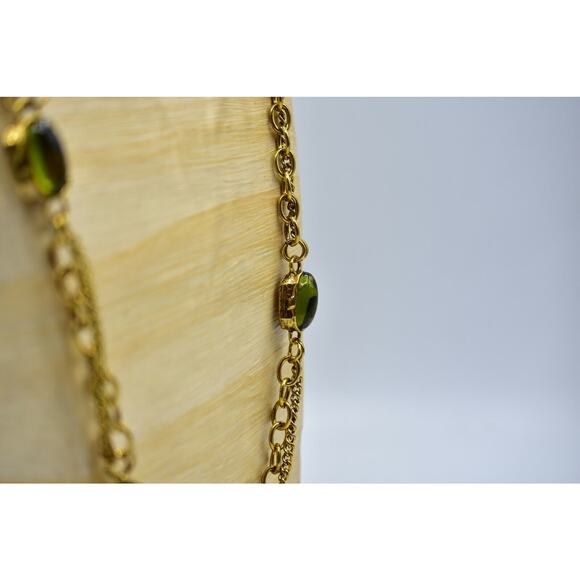 Sparkling Sage Cabochon Station Necklace Crystal Antiqued Gold Tone Chain BinA - Picture 10 of 12